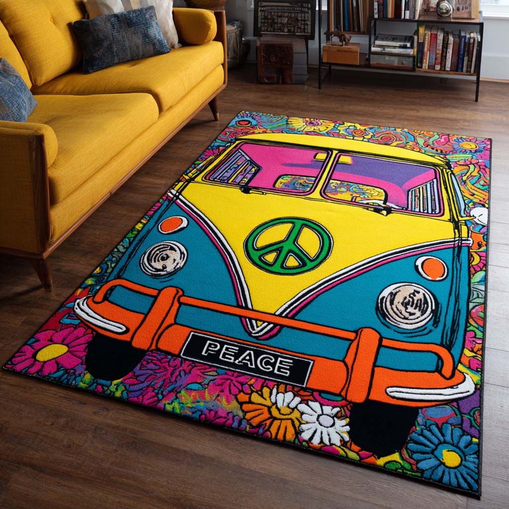 Retro Van Flower Power Area Rug Large Rugs For Living Room Christmas Gifts For Parent In Laws