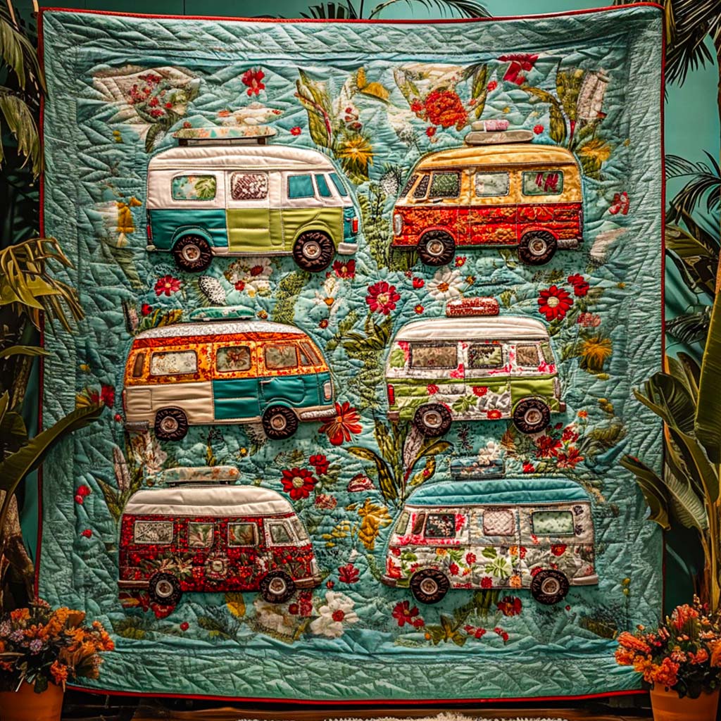 Retro Van Garden Quilted Blanket Christmas Holiday Christmas Ideas For Family