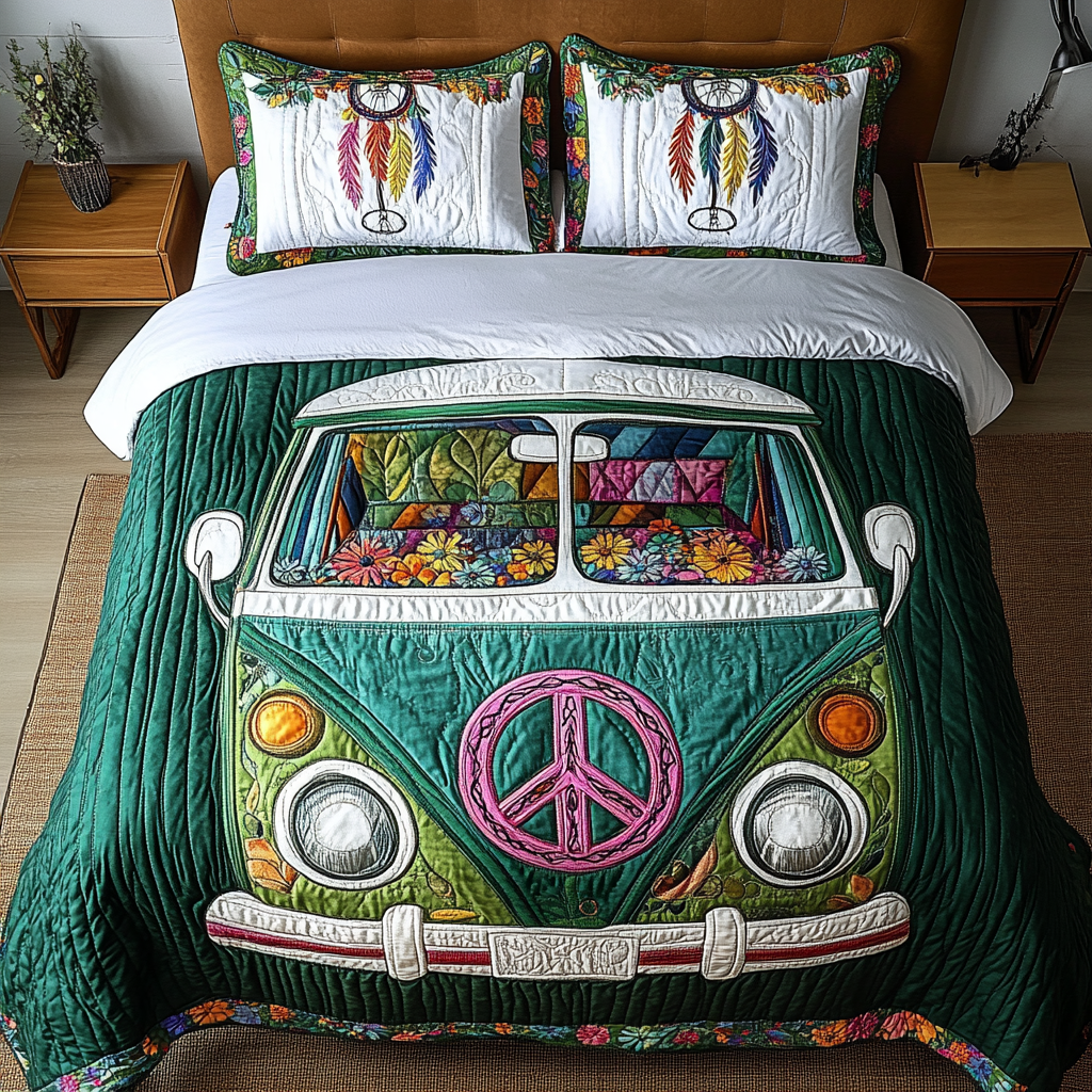 Retro Van Quilted Bedding Set Bed Decor Ideas Christmas Gifts For Hippie Mom