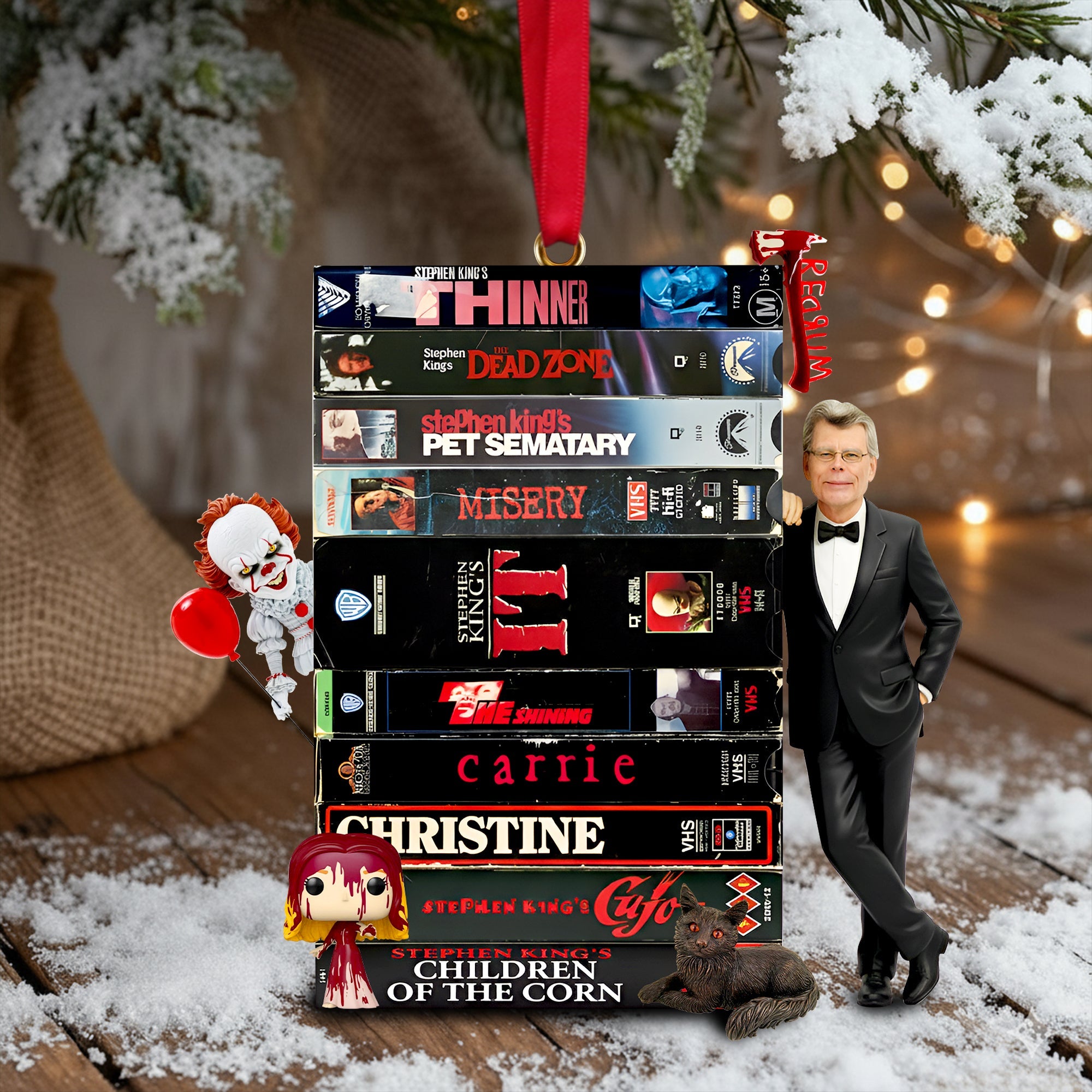 Retro VHS Tape Stack Ornament - Gift For Horror Lovers - Funny Christmas Ornament Gift