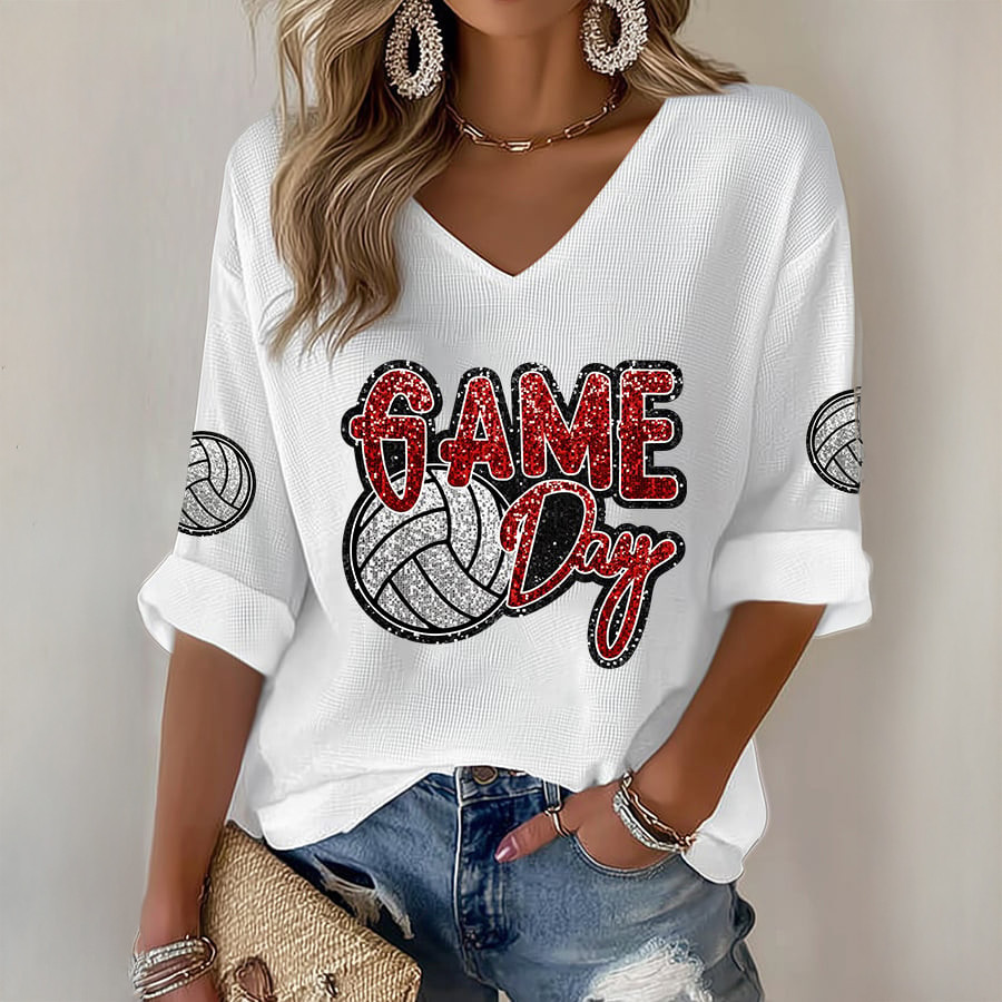 Retro Volleyball Game Day V-Neck Long Sleeve Shirt Game Day Clothing Volleyball Lover Gift