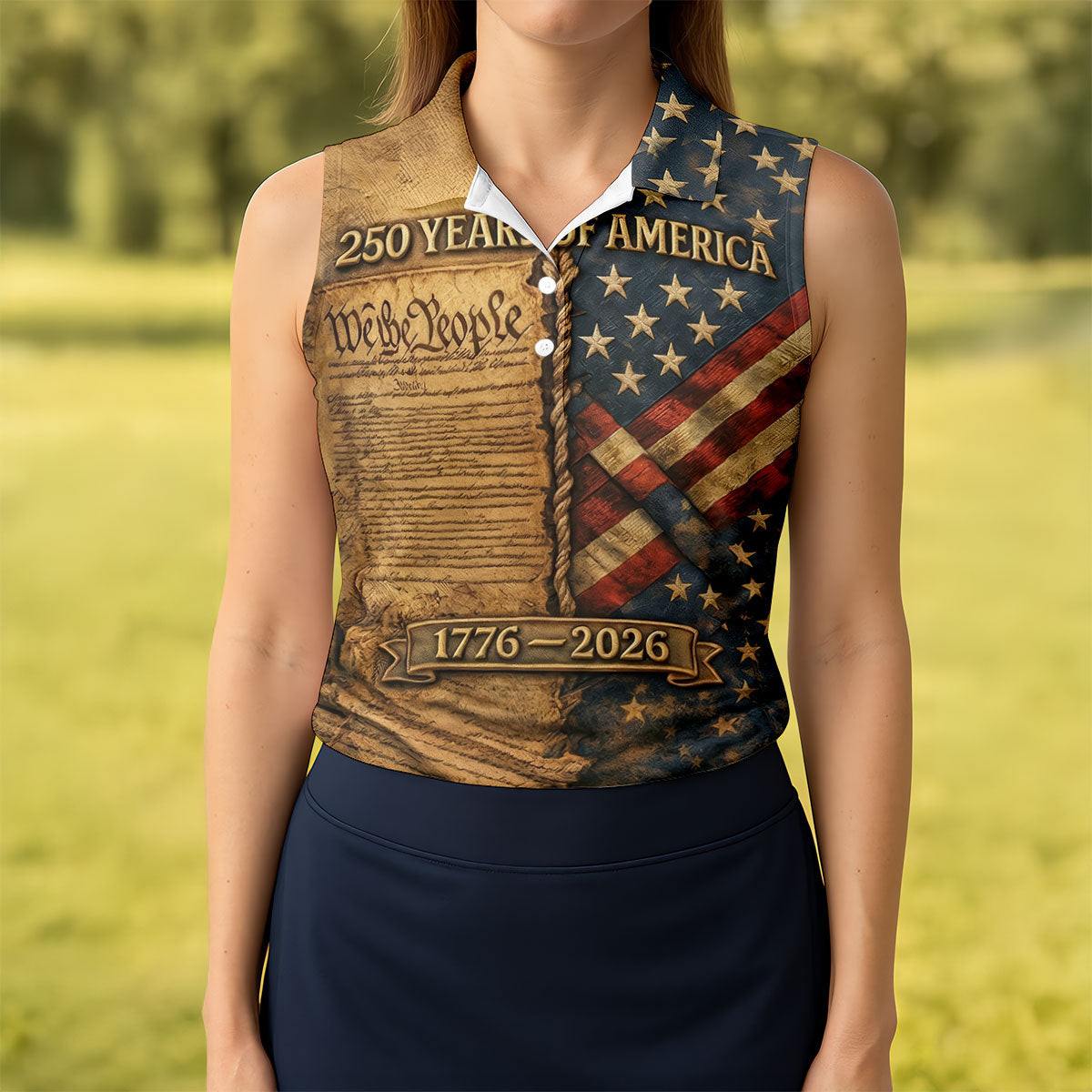 Retro We The People Sleeveless Polo Shirt 250 Years Of America 1776 2026 Clothing Gift Ideas