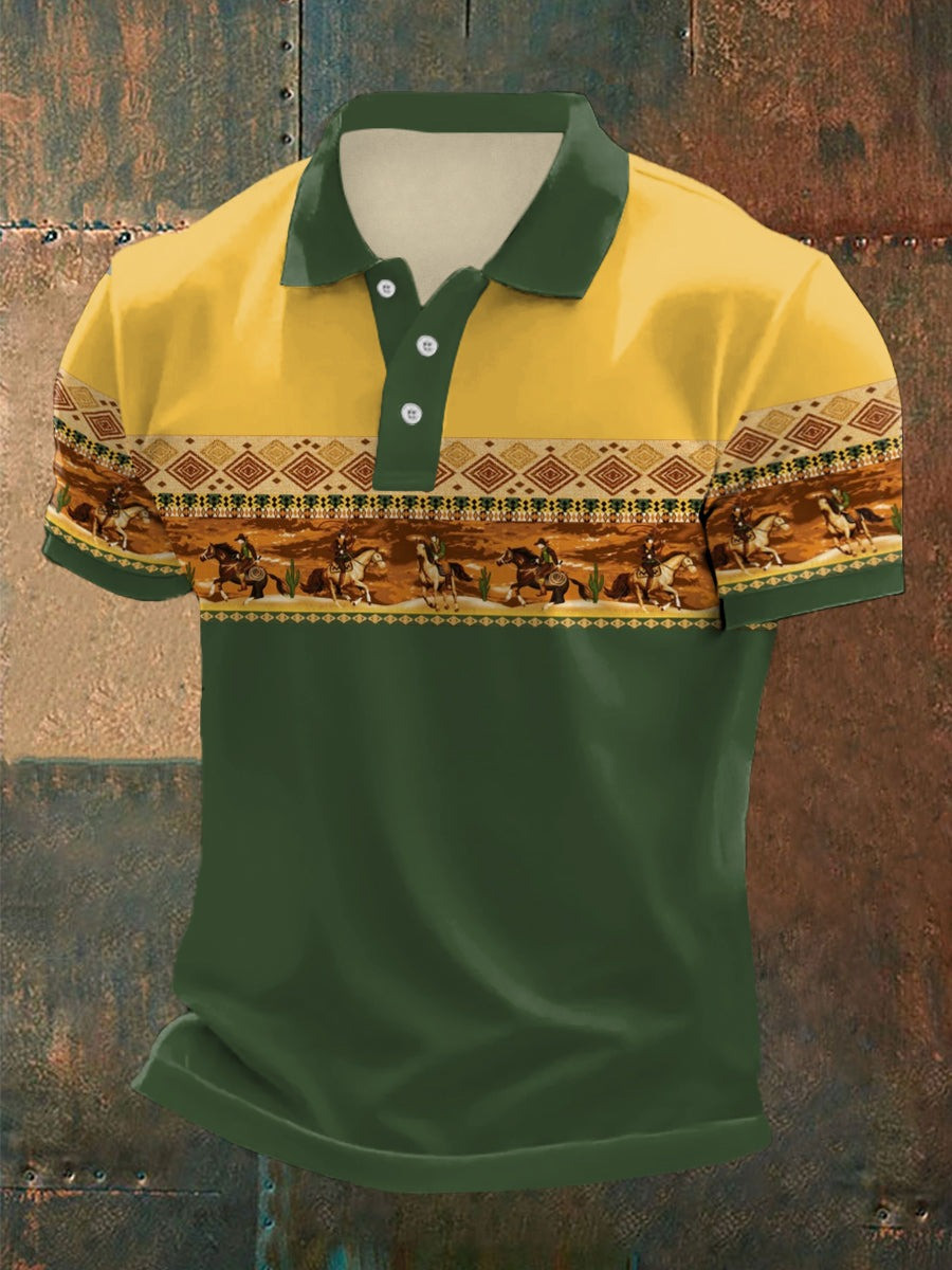 Retro Western Cowboys Aztec Print Polo Shirt Unique Gifts For Husband