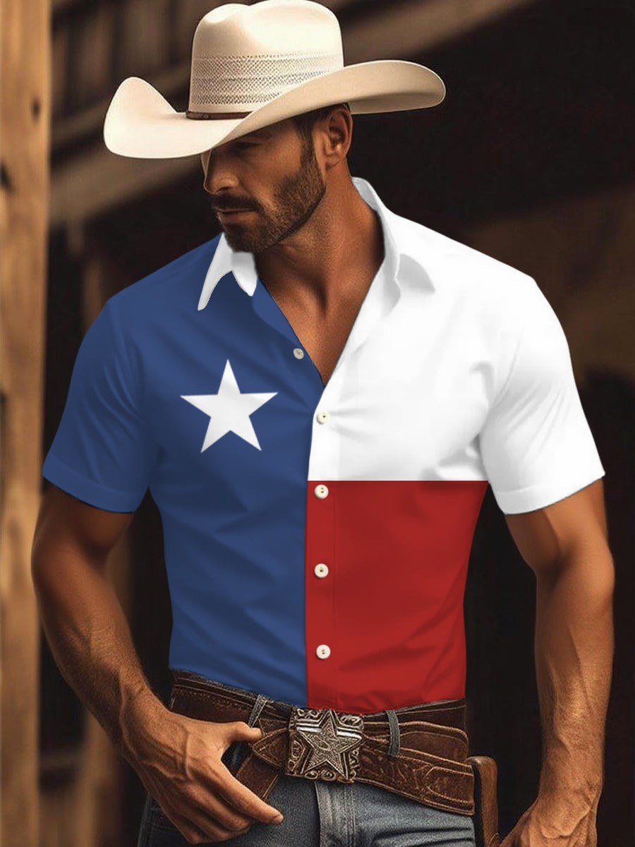 Retro Western Texas Cowboy Print Hawaiian Shirt Texas Flag Shirt Gifts For Him