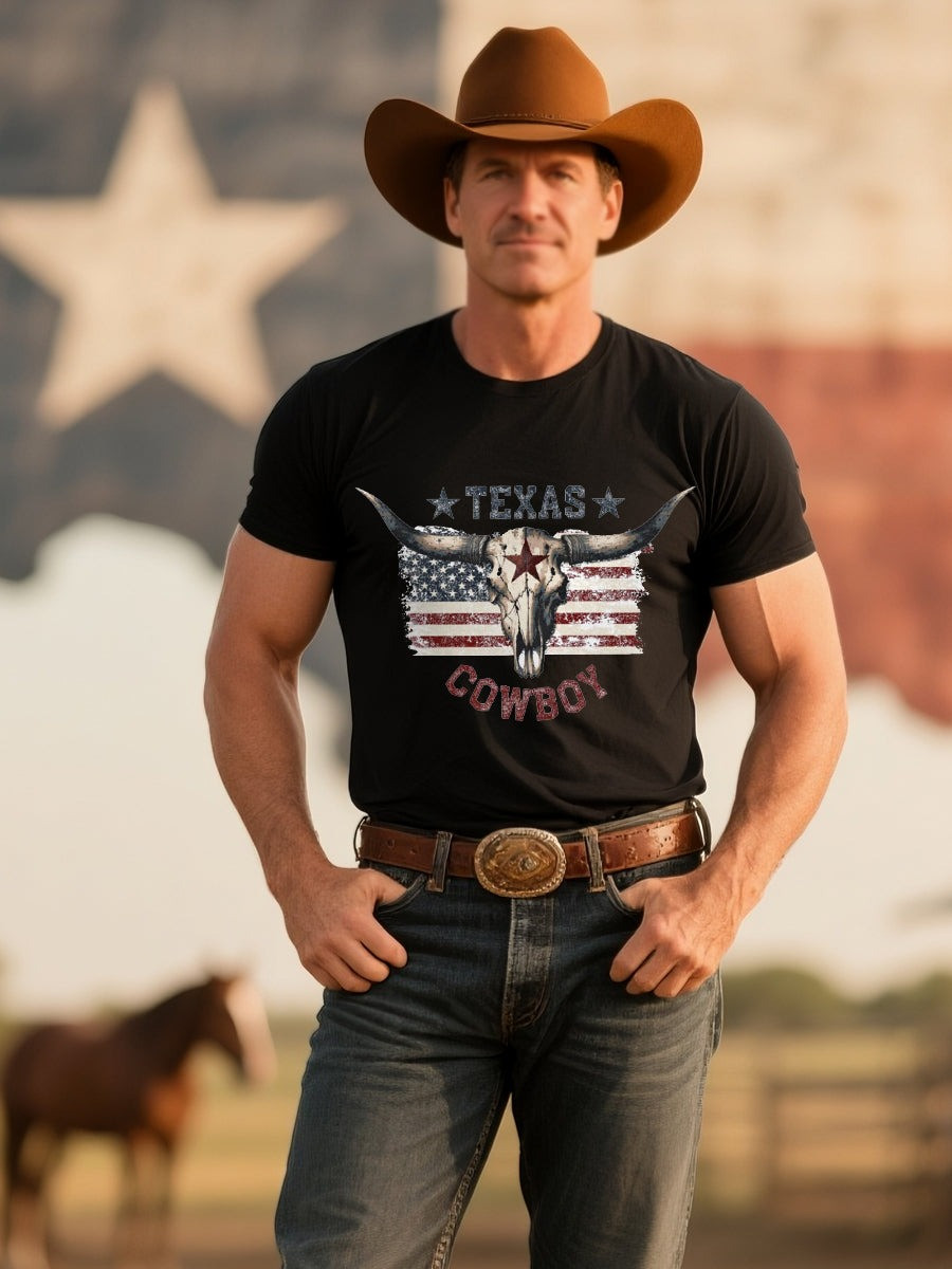 Retro Western Texas Cowboy Print T-Shirt Best Gifts For Father
