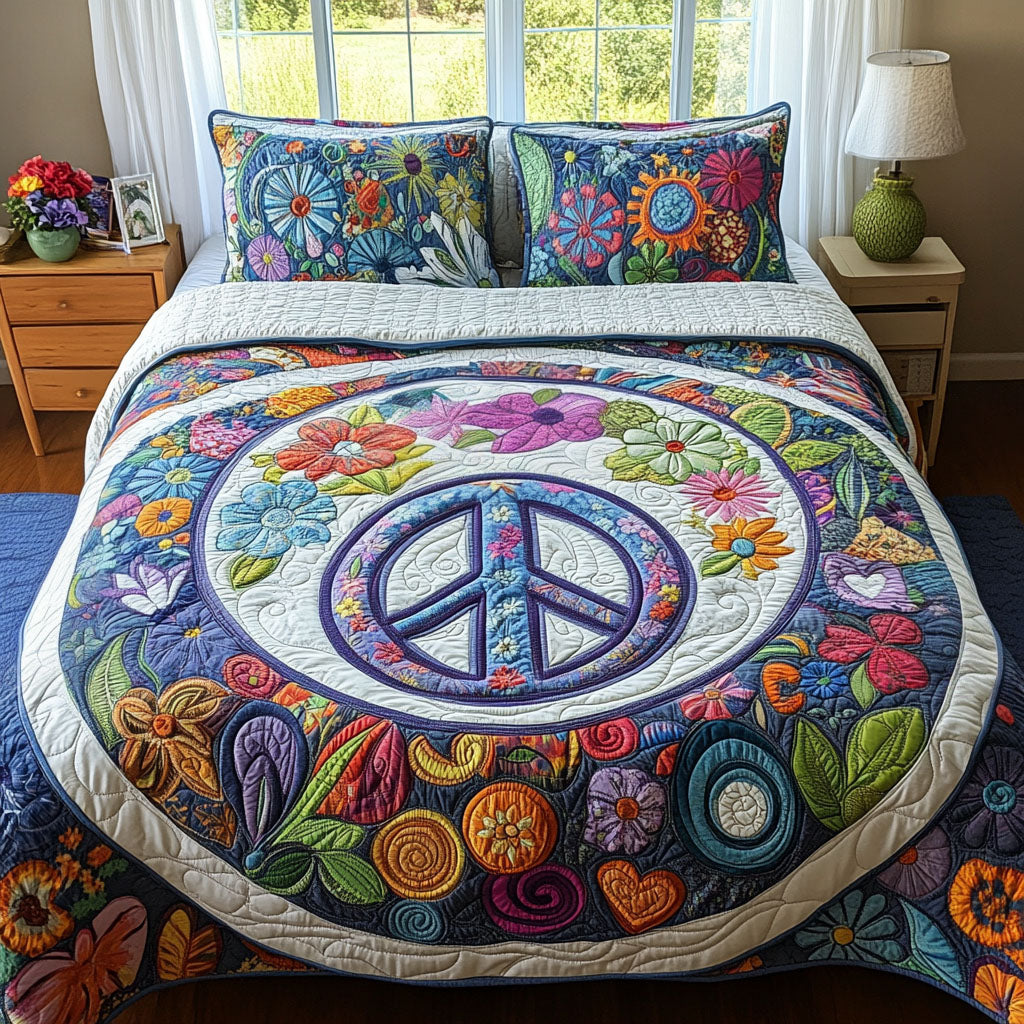 Retro Zen Quilted Bedding Set Bed Decorations Birthday Presents For Hippies
