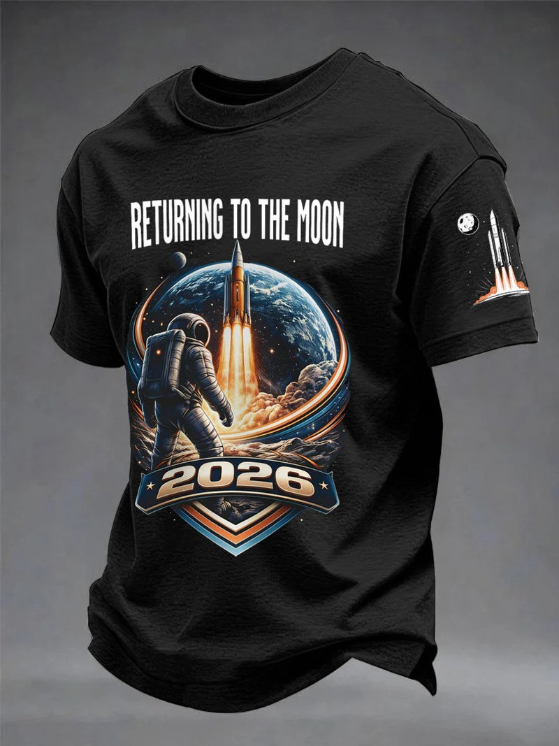 Returning To The Moon 2026 T-Shirt NASA Moon Mission Clothing Gift For Men