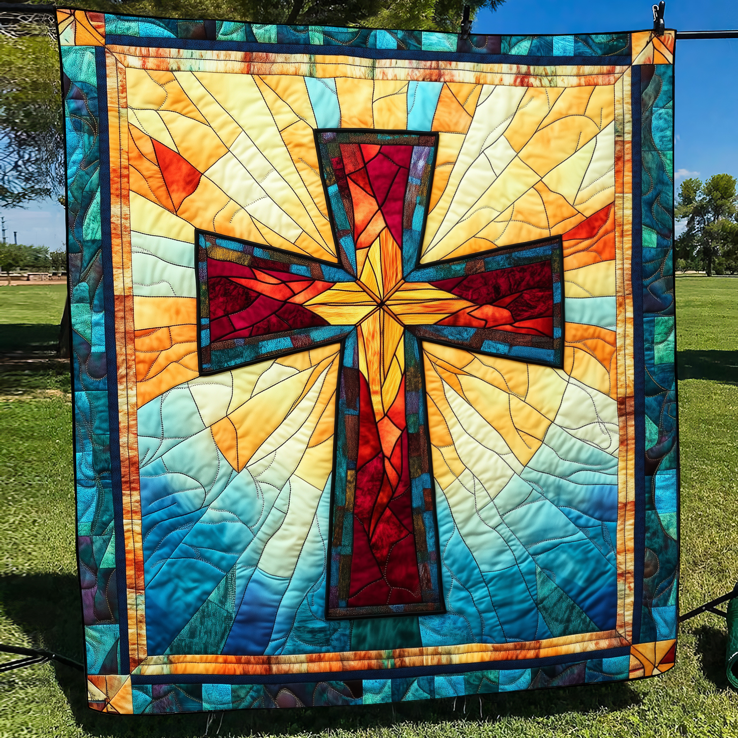 Reverent Cross Quilted Blanket Gift For Christian