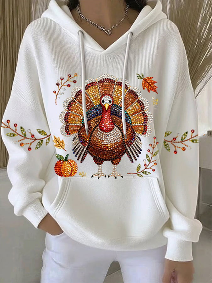 Rhinestone Turkey With Pumpkin Hoodie Cute Turkey Apparel Best Thanksgiving Gifts