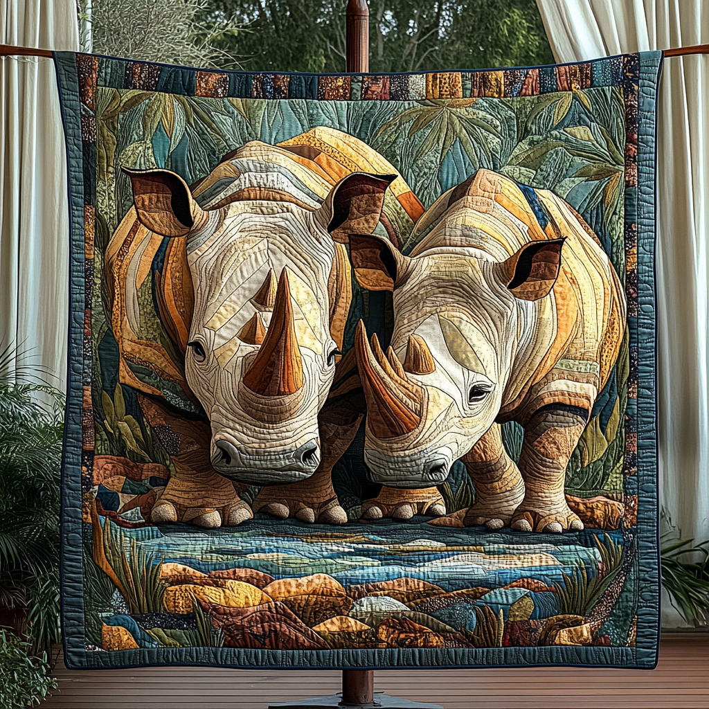 Rhino Path Quilted Blanket Cute Animal Blanket