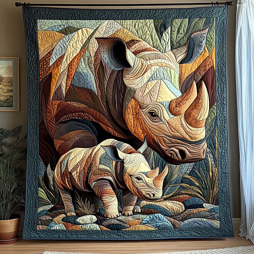 Rhino Rampart Quilted Blanket Cute Animal Blanket
