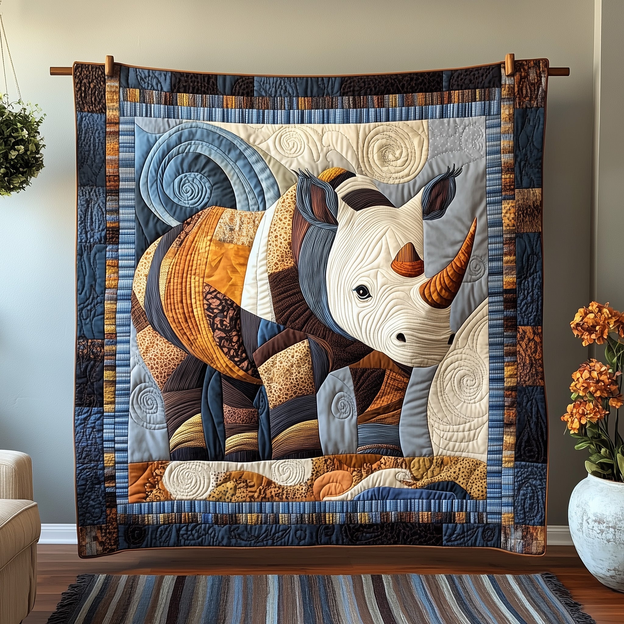 Rhinoceros Quilted Blanket Merchandise Throw BlanketChristmas Gift For Daughter