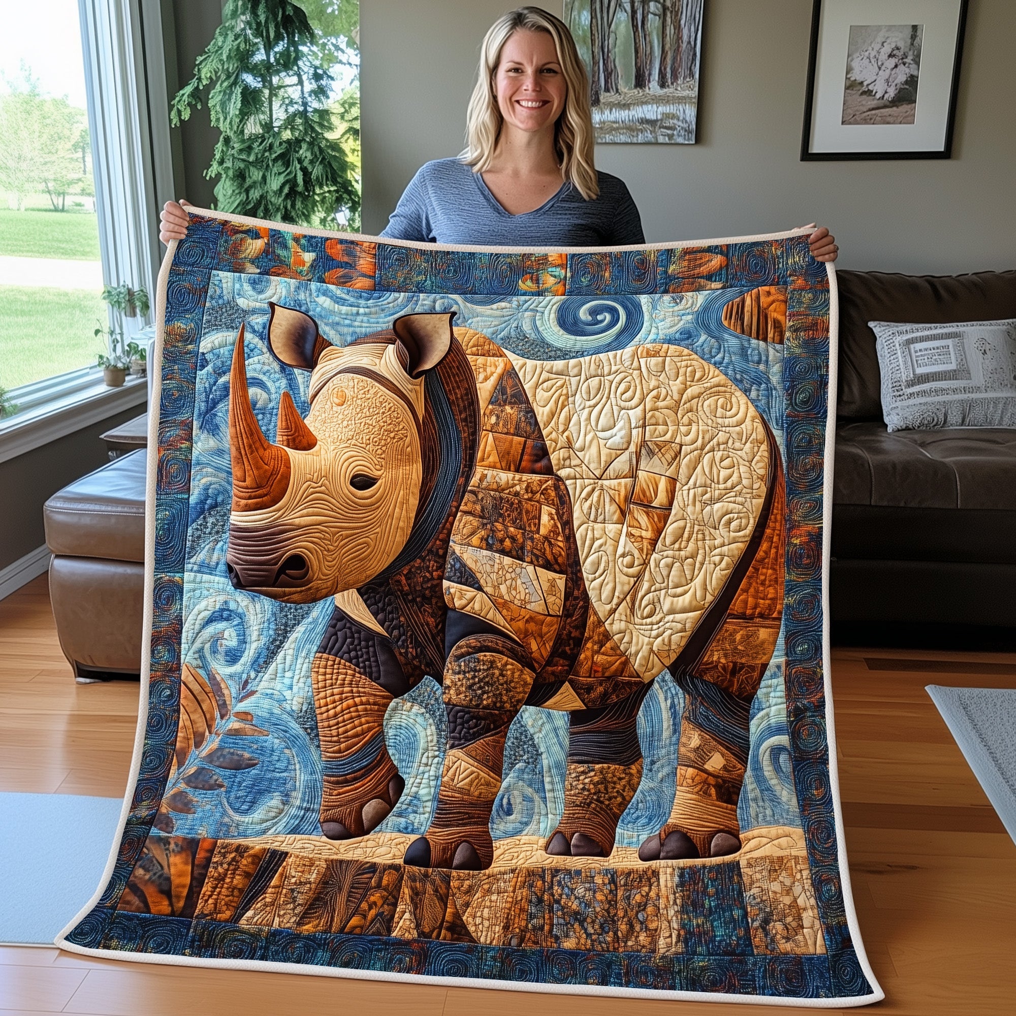 Rhinoceros Quilted Blanket Merchandise Throw BlanketXmas Gifts For Daughters