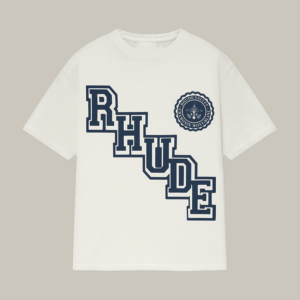 Rhude Collegiate Crest T-Shirt Streetwear Clothes Rhude Merchandise Gift For Enthusiasts