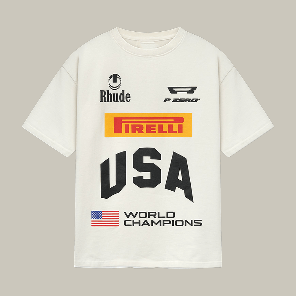 Rhude US World Champions T-Shirt Pirelli Rhude Clothes Unique Gift For Brother