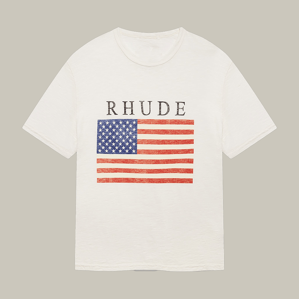 Rhude USA Flag Slub T-Shirt American Flag Art Rhude Shirt Boyfriend Present Idea