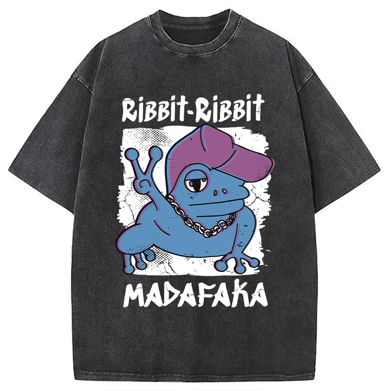 Ribbit Madafaka Funny Gangster Frog Washed T-Shirt Trendy Everyday Casual Outfit Gifts For BFF
