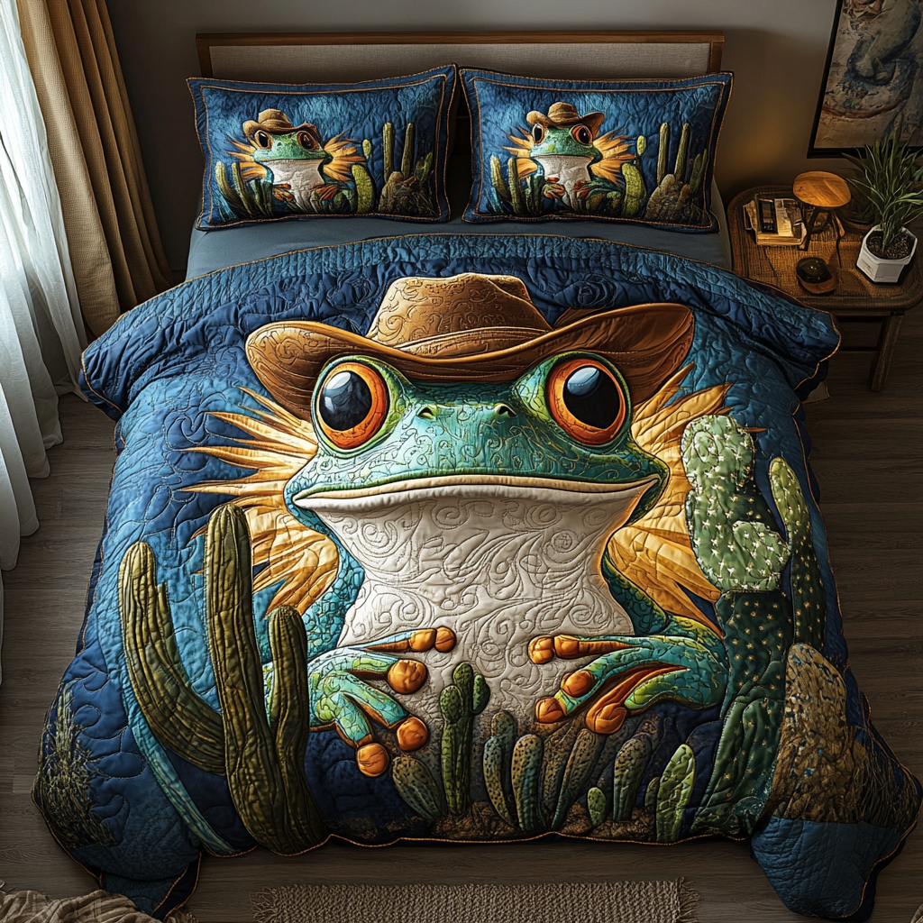 Ribbit Rodeo Quilted Bedding Set Bed Room Decoration Frog Items For Gifts