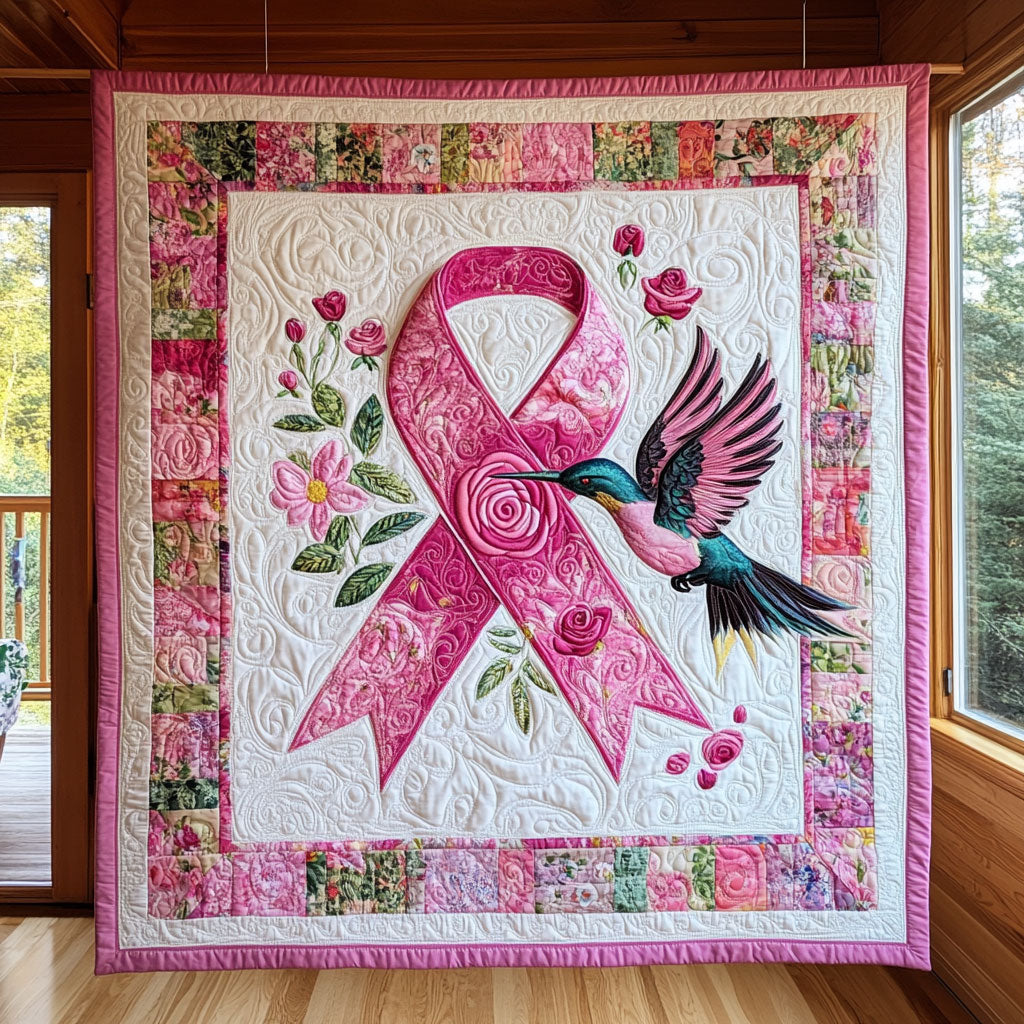 Ribbon Of Hope Quilt Luxury Quilt Blanket with Decorative Stitching