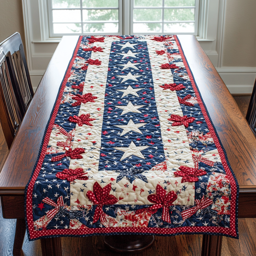 Ribbon Spark Quilted Table Runner Elegant Holiday Table Runners Patriotic Novelty Items