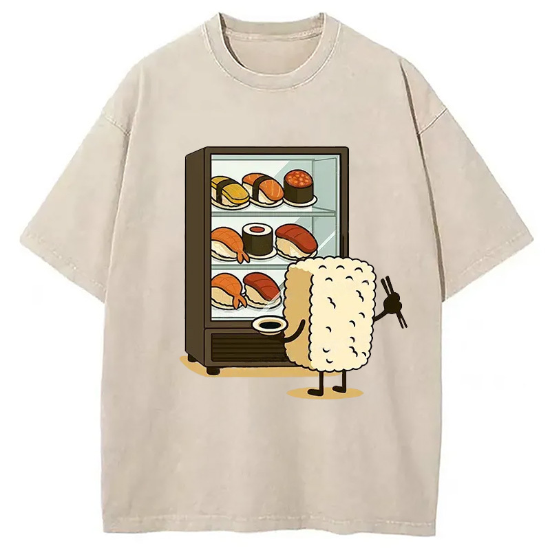 Rice Ball Is Choosing Sushi Washed T-Shirt Trendy Aesthetic Graphic Apparel Gifts For Besties