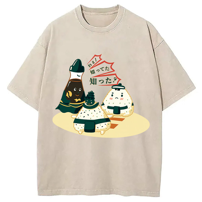 Riceball Rumble Washed T-Shirt Soft Cotton Daily Wear Tee Gifts For Besties