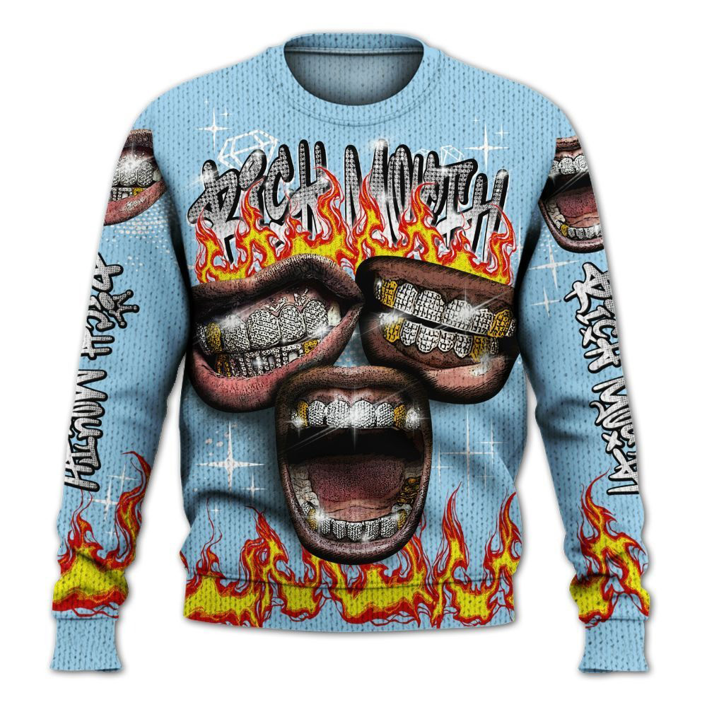 Rich Mouth Fire Rap Retro 90s Knitted Sweater Unique Father's Day Gifts