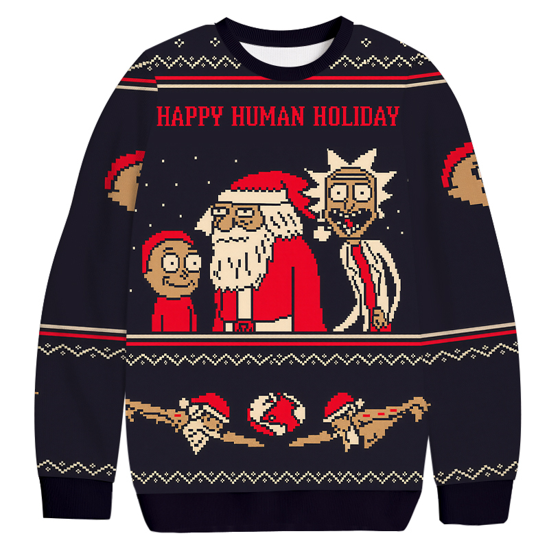 Rick and Morty Happy Human Christmas Ugly Sweatshirt Holiday Lounge Wear Top Gift Ideas