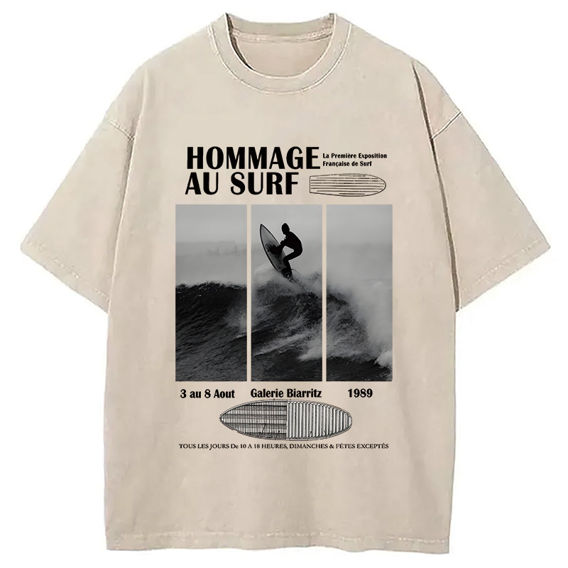 Ride the Waves Biarritz Surfing Washed T-Shirt Trendy Everyday Casual Outfit Gifts For Best Friend