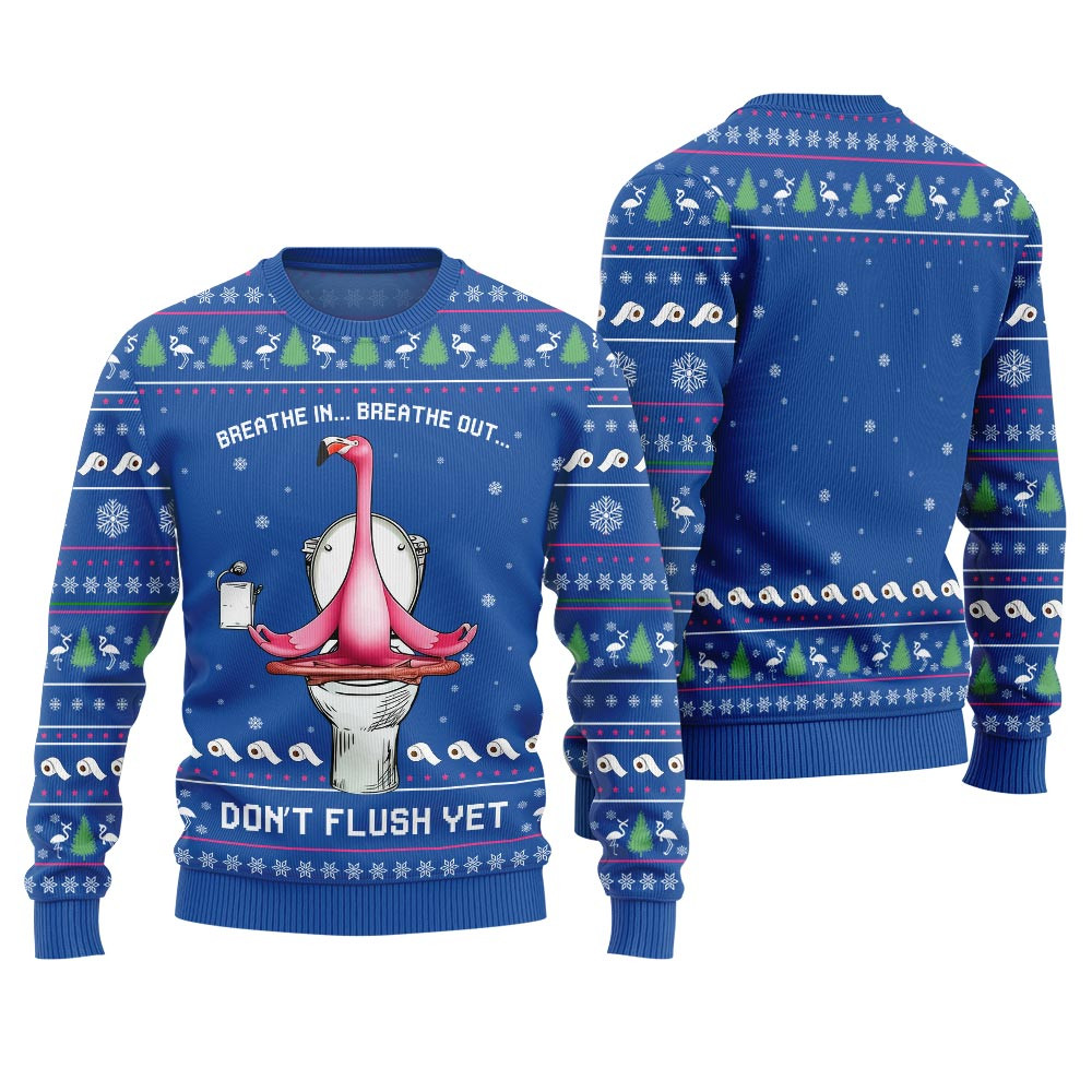 Ridiculous Flamingo Toilet Yoga Ugly Christmas Sweater Comfortable Holiday Sweater for Chilly Nights