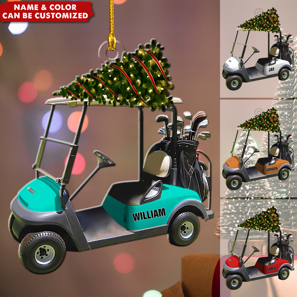 Riding Golf Personalized Christmas Ornament Gifts For Golfer Custom Name Golf Cart Ornament