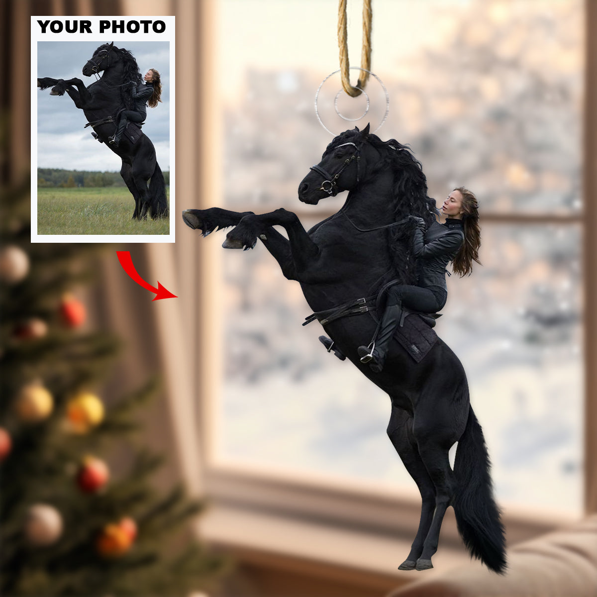 Riding Horse Personalized Photo Mica Ornament Christmas Gift For Horse Lover