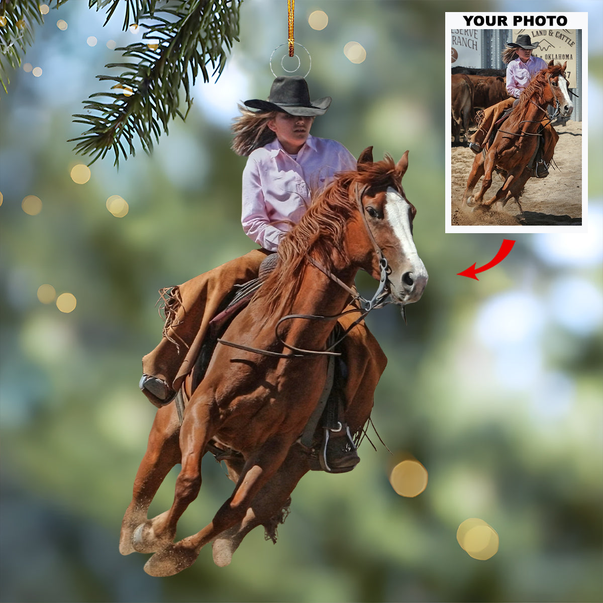 Riding Into Dawn Personalized Photo Mica Ornament Christmas Gift For Equestrian Member
