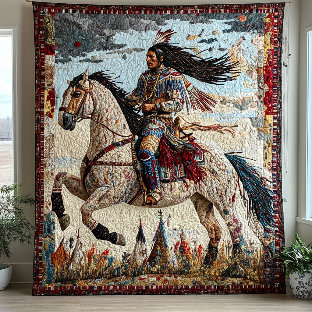 Riding with the Wind Quilted Blanket Holiday Throw Blanket Native American Themed Gifts