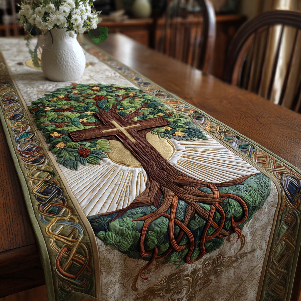 Righteousness Cross Quilted Table Runner Runner Christmas Decoration Unique Religious Gifts