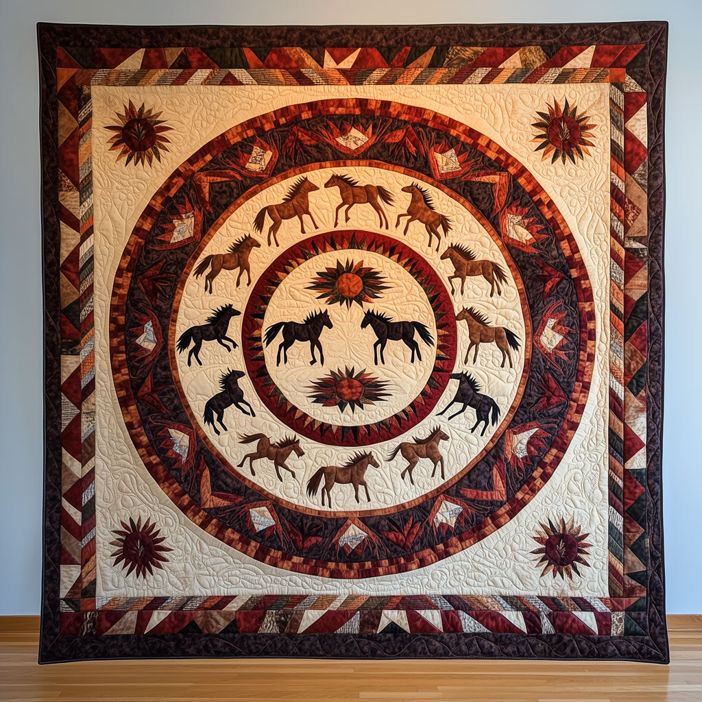 Ring of Equines Horses Quilt Blanket Christmas Throws Unique Gifts For Horse Lovers