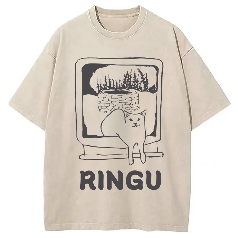 RINGU Cat Washed T-Shirt Casual Oversized Outfit Style Gifts For Best Friend