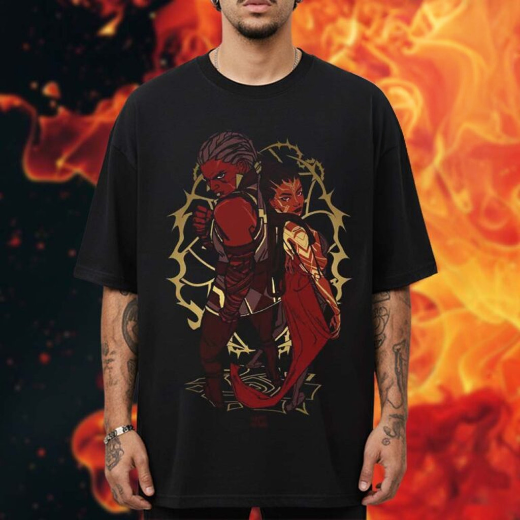 Riot Games Merch Arcane Collection Mel And Ambessa Holographic T-Shirt Gifts For Friends Riot Games Merch Arcane Collection Mel And Ambessa Holographic T-Shirt Gifts For Friends