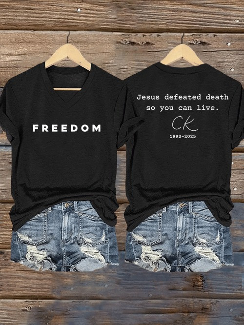 RIP Charlie Kirk V-Neck Shirt Jesus Defeated Death So You Can Live Memorial Gifts