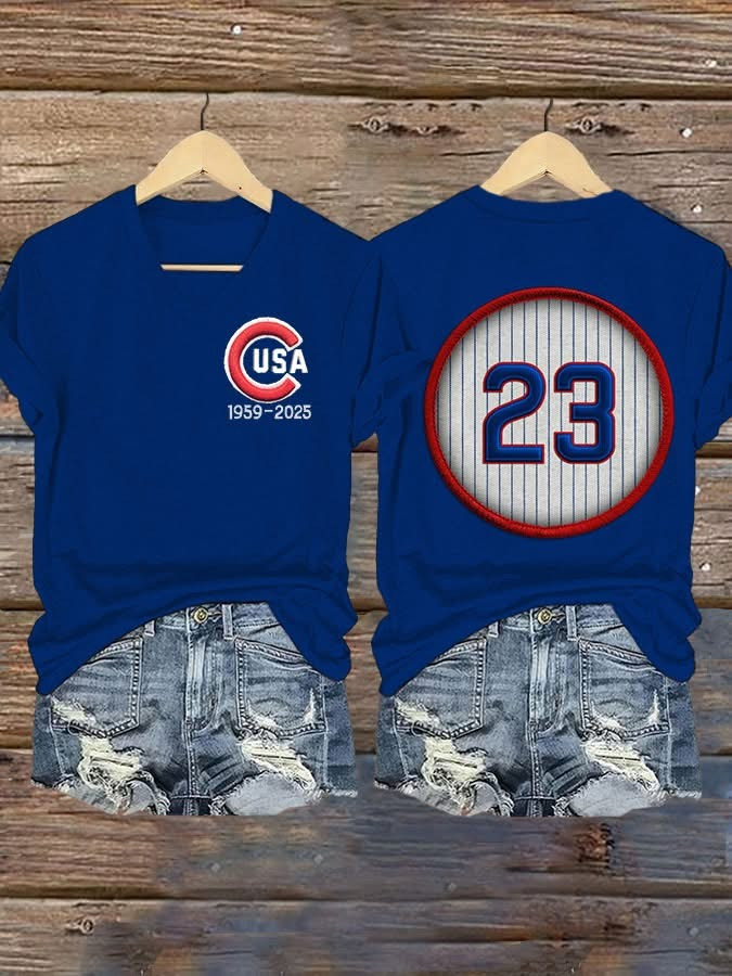 RIP Number 23 Ryne Sandberg V-Neck T-Shirt Womens Chicago Cubs Baseball Legend Fan Merch