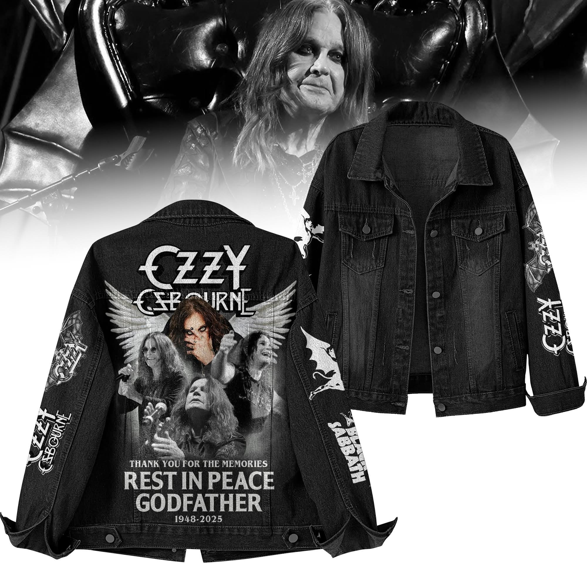 RIP Ozzy Osbourne Denim Jean Jacket Thank You For The Memory Black Sabbath Fan Merch