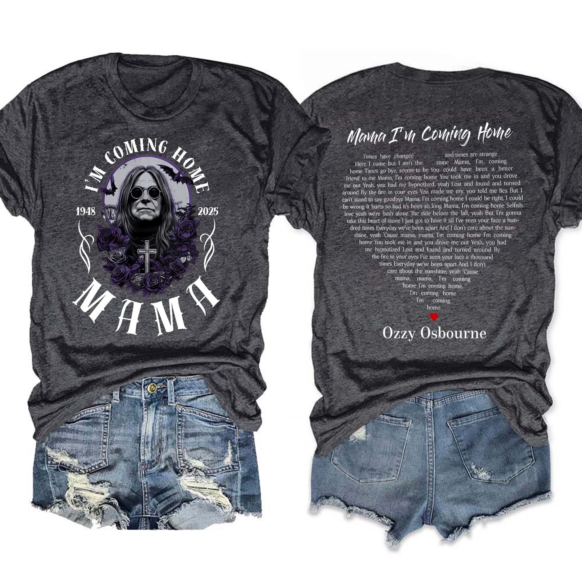 RIP Ozzy Osbourne Mama I'm Coming Home T-Shirt Women's Heavy Metal Fan Memorial Tee (up default)