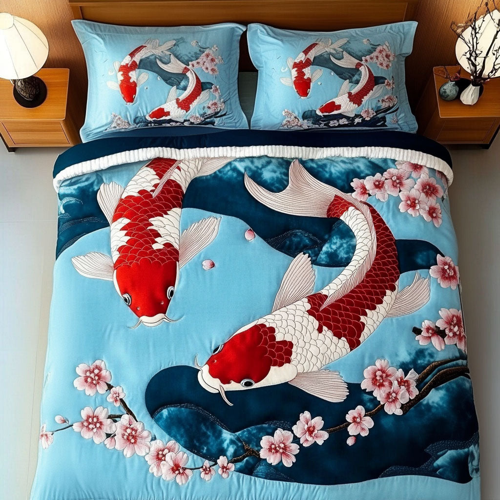 Rippled Grace Quilted Bedding Set Best Comforter Sets Koi Fish Gifts For Him