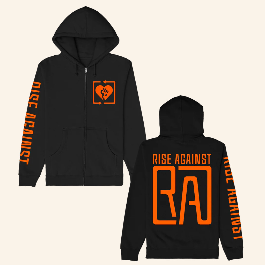 Rise Against Merch Square Heartfirst RA Logo Zip Up Black Hoodie Best Gifts For Boyfriend