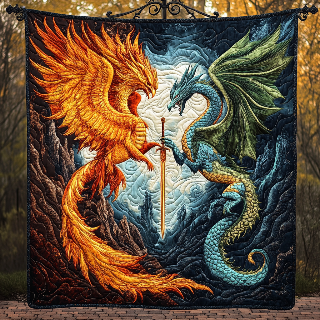 Rise from Ashes Quilted Blanket Gift For Dragon Lover