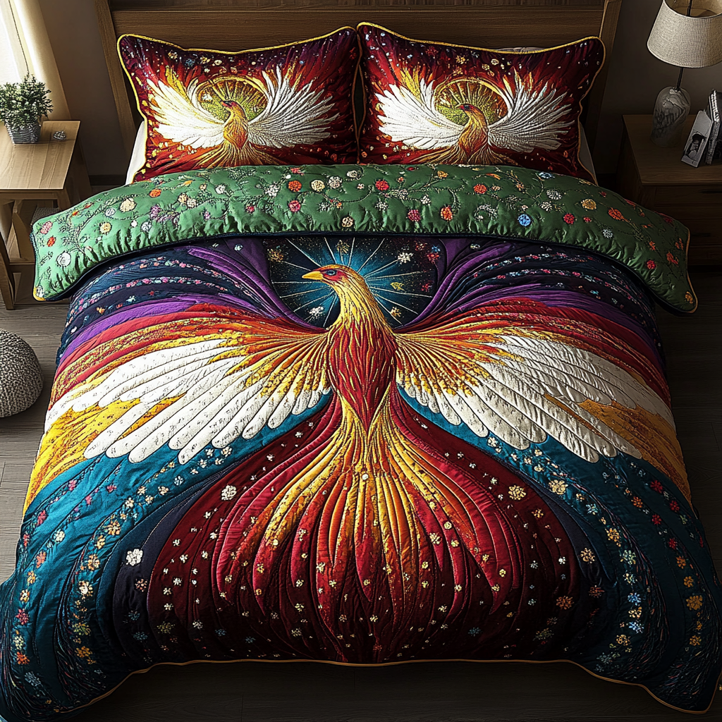 Rising Phoenix Quilted Bedding Set Best Bedspread Set Phoenix Christmas Decorations