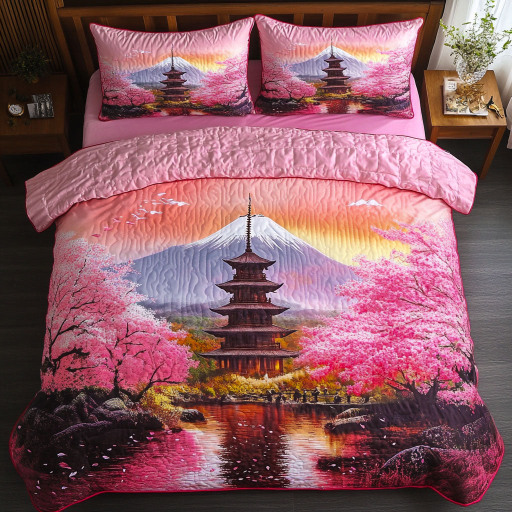 Rising Sun Path Quilted Bedding Set Aesthetic Japanese Room Decor Family Christmas Present Ideas