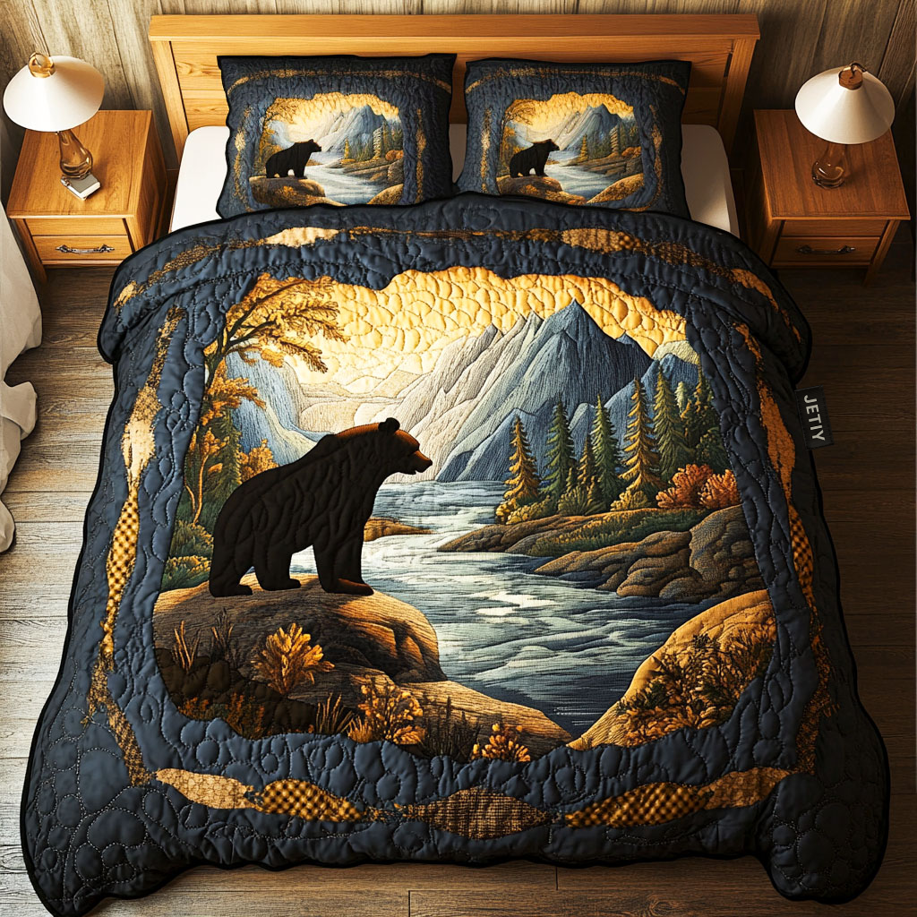 River Bear Quilt Bedding Set King Comforter Sets Cool Gifts For Christmas Holiday