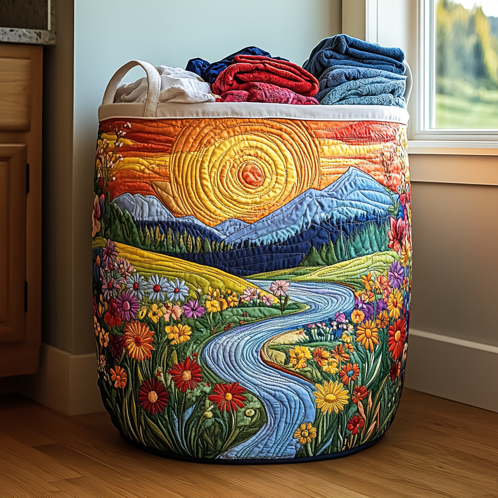 River Bloom Quilted Laundry Basket Winter Merch Essentials
