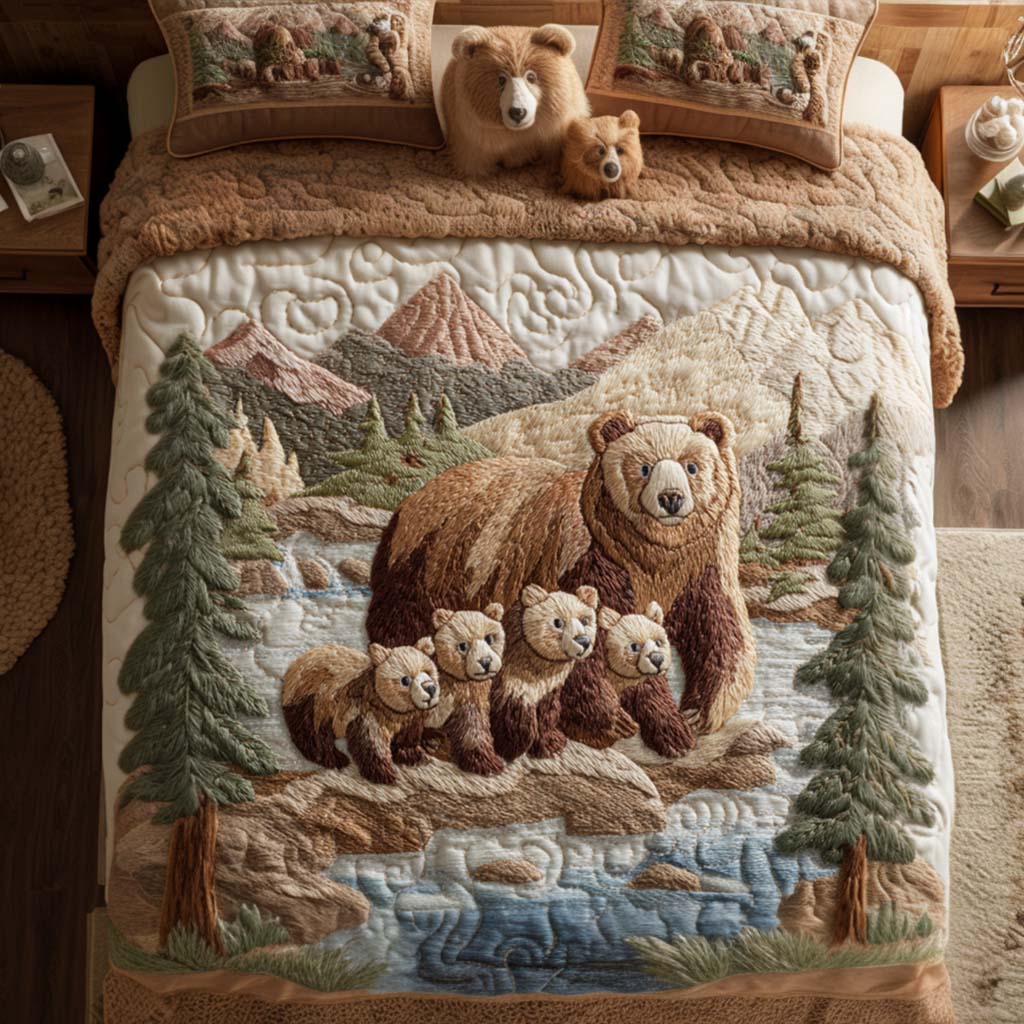 River Cubs Quilted Bedding Set Bedspread Set Bear Themed Gifts